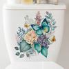 Toilet Stickers Watercolor Floral Peony Butterfly Durable Waterproof Self-Adhesive Wall Sticker for Bathroom Decor
