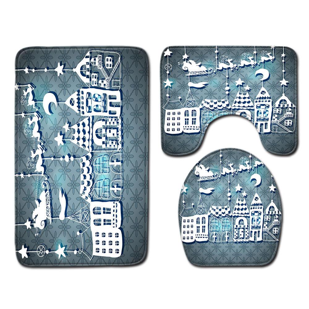 Рождественский коврик для ванной, туалетный трехпредметный набор