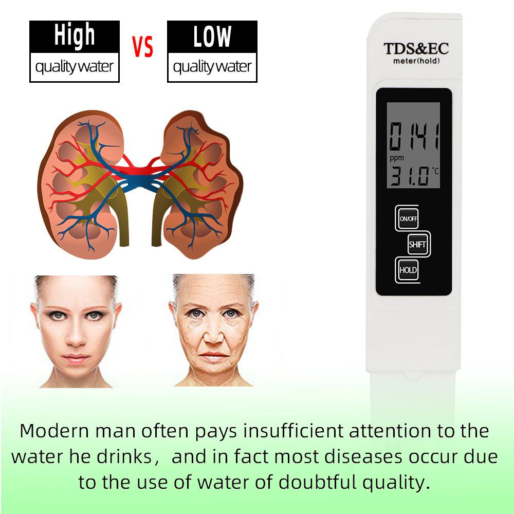 3 in 1 Water Quality Tester Digital Meter Water Quality Analyzer Detector TDS  EC  Temperature 5Mins Auto Shut Down