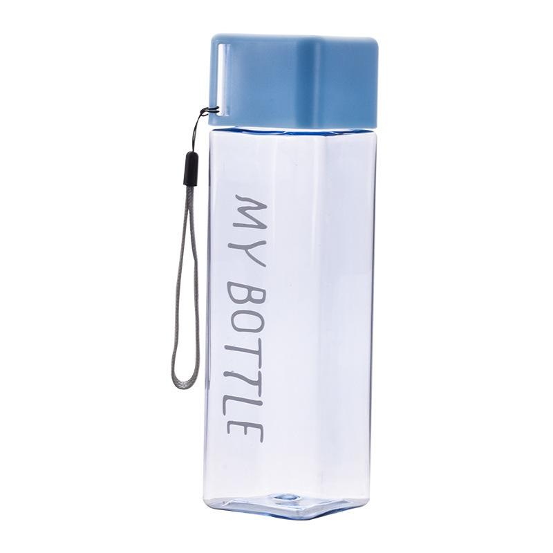 1pc 500ml Clear Square Drinking Glass In Matte Plastic Portable Water Bottle with Milk Cable for Outdoor Sports Sports Gym