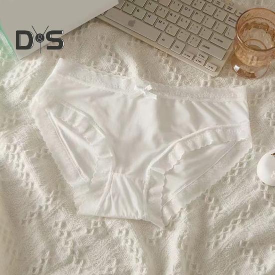 Women Panties Seamless Lace Bow Decor Soft Solid Color Elastic Thin High Waist Quick Drying Breathable Anti Septic Lady Underpants Briefs