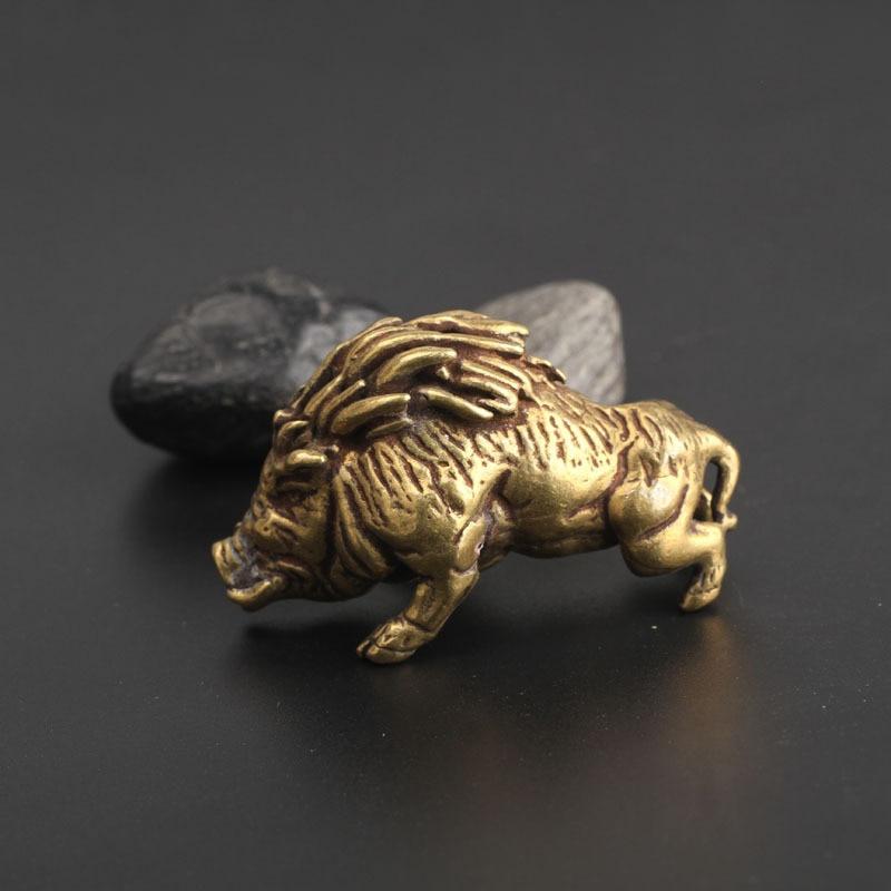 Brass Wild Boar Pig Swine Vintage Simulated Animal Statue Metal Figure Props Home Office Desk Decor Ornament Toy Tea Pet Gift