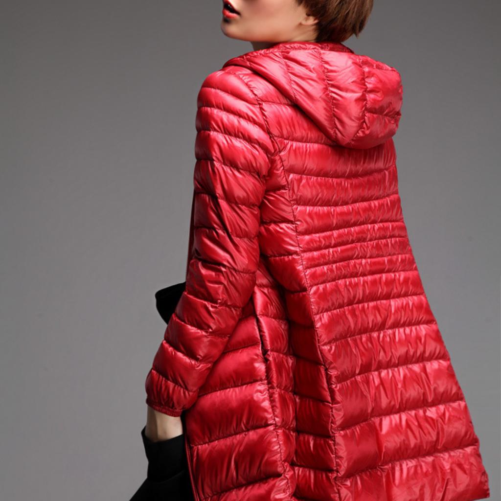 Spring and Autumn Hooded Down Jacket Plus Size Thin Slim Fit Mid-length Women's Jacket S-7XL Women