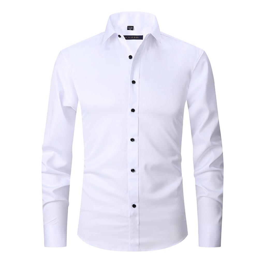Elastic Shirt Men's Long Sleeve Shirt Men's Top Slim Solid Color Inch Shirt