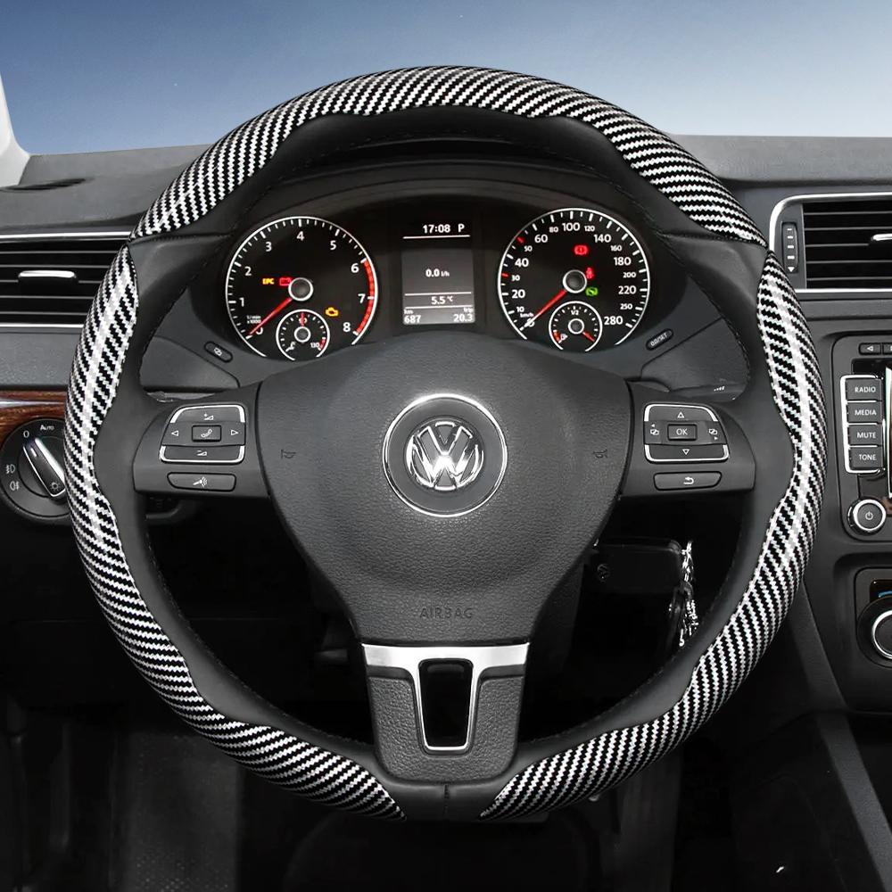 vcxja9 Suitable for Volkswagen Carbon Fiber Texture Steering Wheel Cover with Segmented Quick-Release Design, Durable, for Tiguan Golf T-Roc Polo 