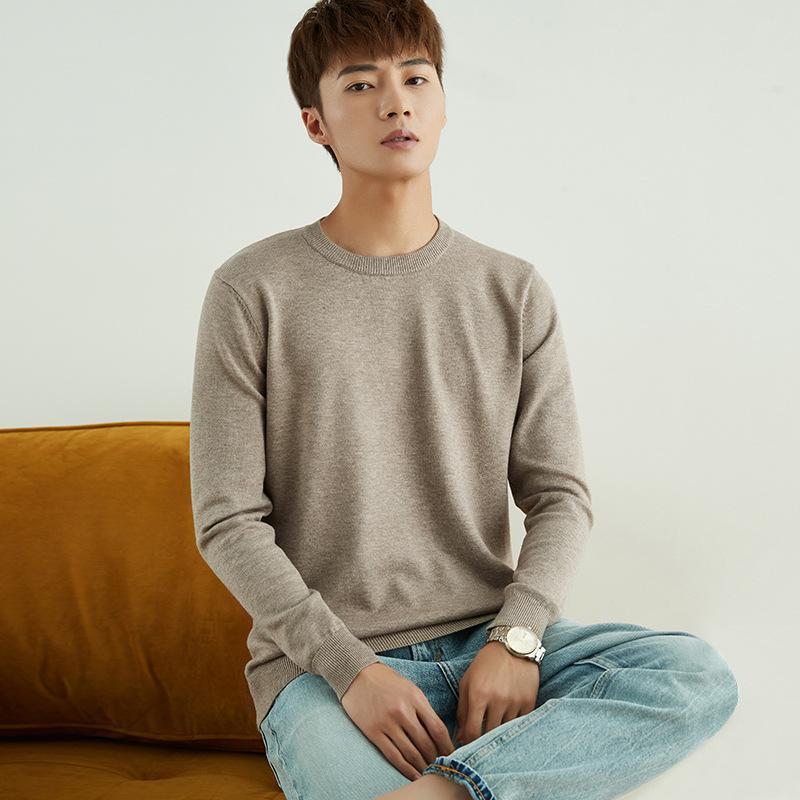 Осенне-зимний мужской вязаный свитер с V-образным и круглым вырезом, простой, в стиле «ветреный полевой», однотонный, деловой свитер.