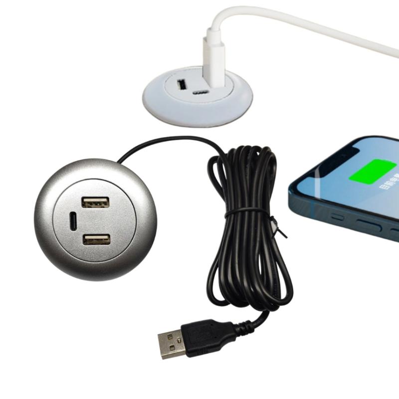 1 шт. USB-зарядное устройство Type-C 3 в 1, разветвитель, встраиваемый в стол USB-хаб для ноутбука, ПК, мобильного телефона, зарядка, мебель, офисная розетка