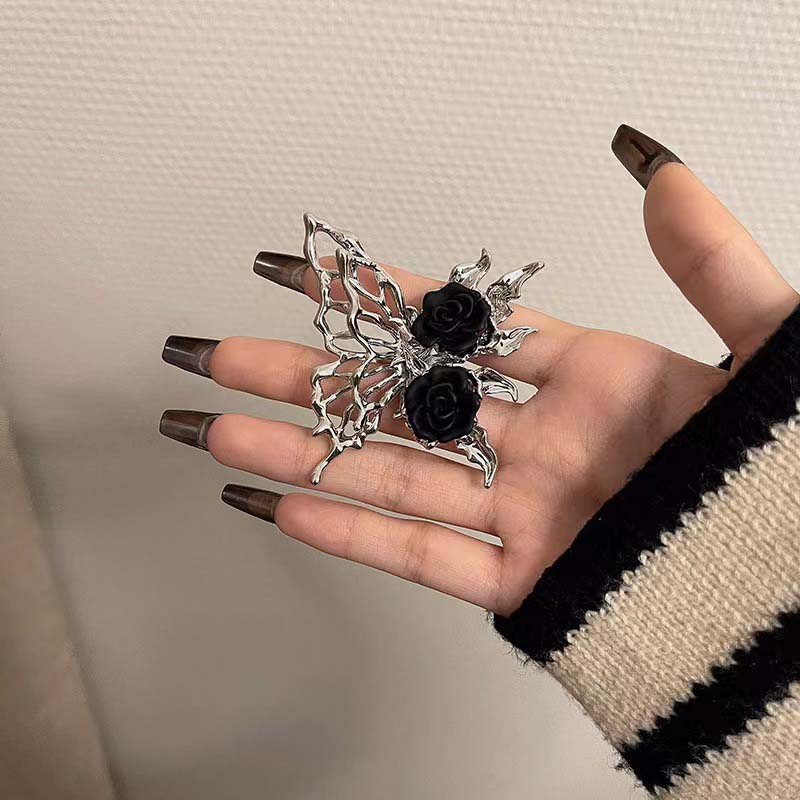 Винтажное панк-металлическое черное розовое жидкое кольцо-бабочка для женщин, преувеличенное регулируемое кольцо с изображением животных, эстетические украшения