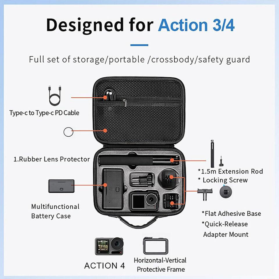 Сумки для хранения для Dji Osmo Action3/4 Adventure Combo Водонепроницаемый жесткий чехол для переноски Портативная сумка Аксессуары