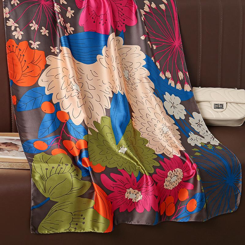 Модный длинный шелковый шарф из атласа лицин с принтом диких растений и цветов, весенне-летняя шаль для отдыха на берегу моря