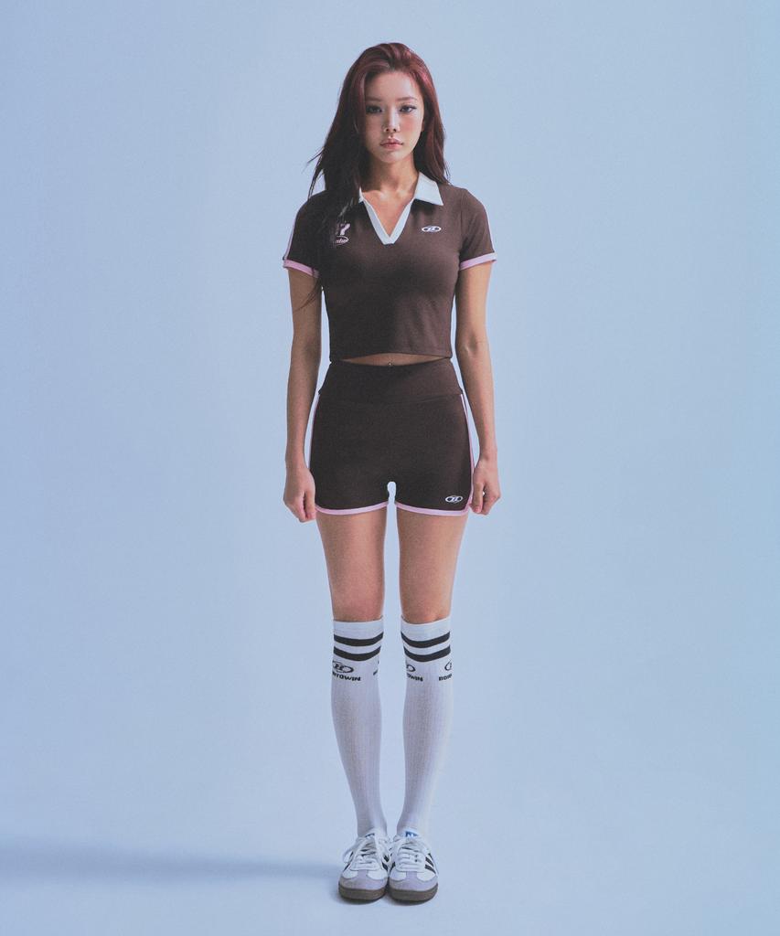 BORN TO WIN W Brntw Football Crop T-Shirts [Brown]