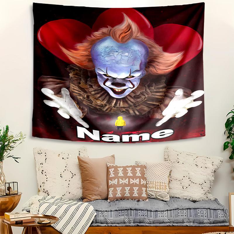 Personalized Pennywise the Dancing Clown Background Tapestry,Custom Name Birthday Party,Multifunctional Wall Decoration for Home Decor,Various Occasio