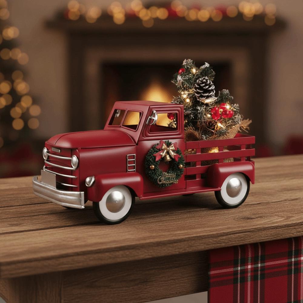 Vintage Christmas Pickup Truck Statue with Light Pickup Truck Model Collectibles