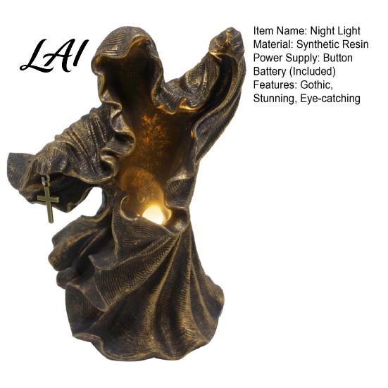 Atmospheric Desktop Decor Resin Gothic Halloween Statue Spooky Tabletop Ghost Decoration with Light Study Room Table Lamp Mysterious Faceless