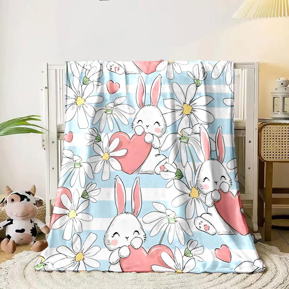 Cute Bunnies with Hearts and Daisies print blanket soft and cozy perfect for the living room bed sofa or a nap,gift