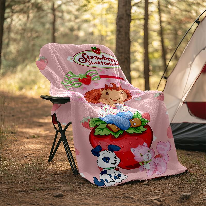 1pc Princess Strawberry4 Theme Blanket - Digital Print, Polyester, Cozy for All Seasons, Perfect for Outdoor, and Travel