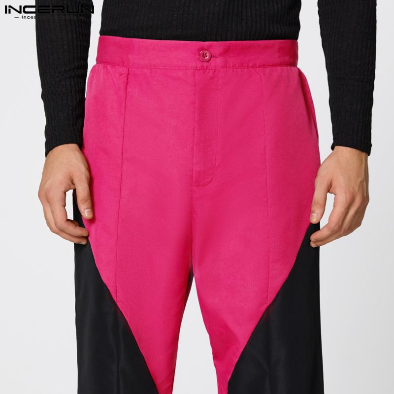 INCERUN Мужские повседневные длинные брюки-клеш с молнией, пэчворк, со строчкой на талии