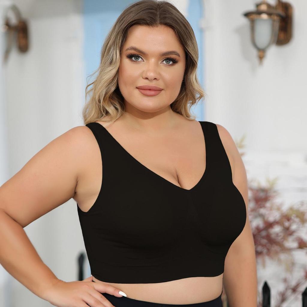 Женские бюстгальтеры больших размеров без косточек, поддерживающие форму и предотвращающие провисание и провисание - съемные подушечки ЧЕРНЫЙ 1XL-4XL