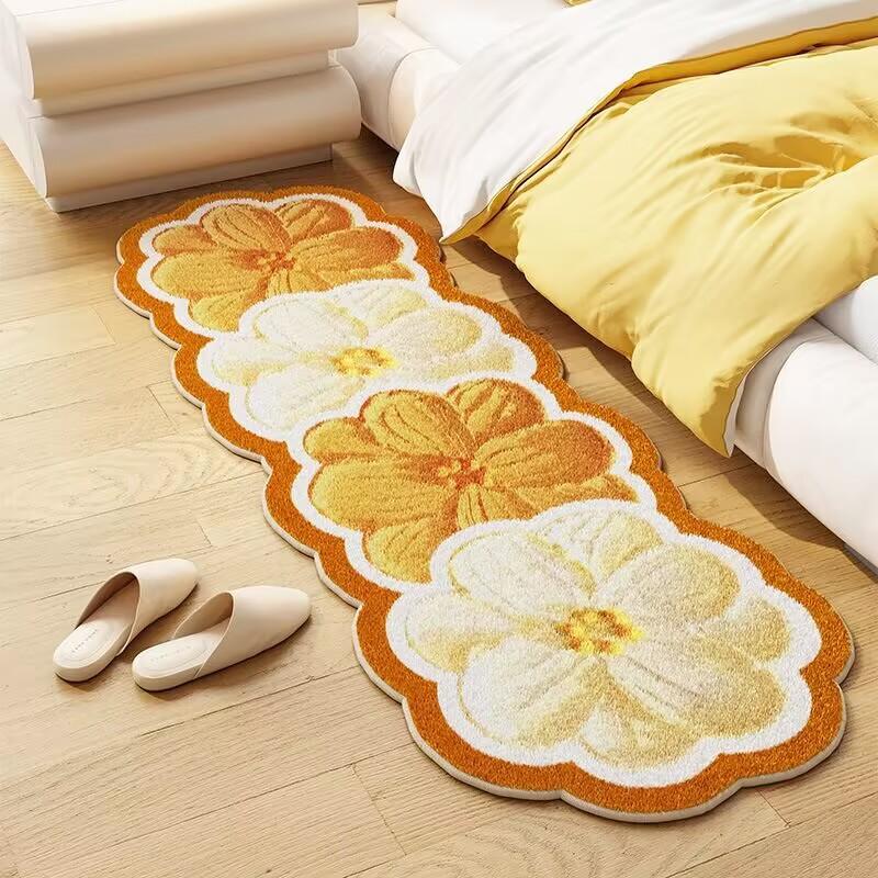 Irregular Flower Bedside Carpet Non-slip Super Absorbent Imitation Cashmere Carpet Suitable for Living Room Bedroom Entry Carpet