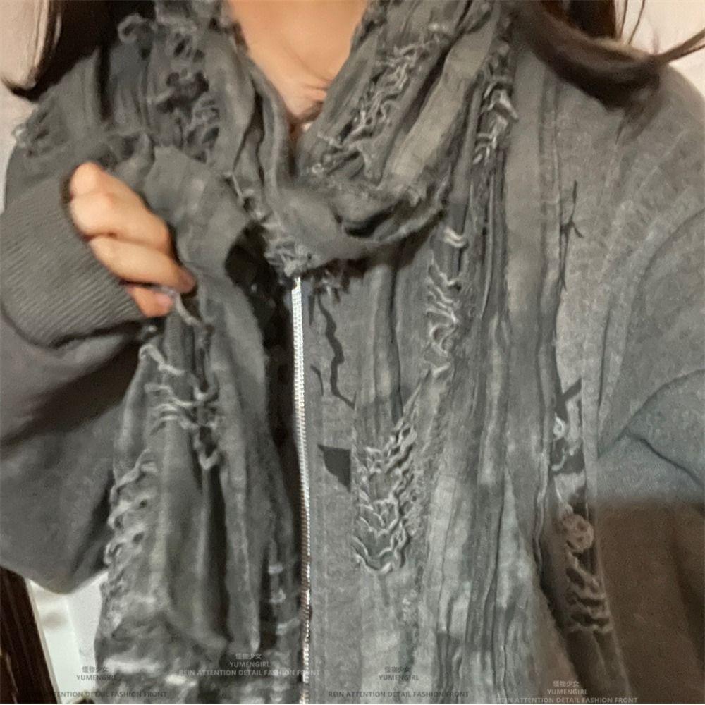 Хлопково-льняная готическая бандана Y2K плиссированная женская пашмина шаль винтажный шарф Y2K Харадзюку унисекс