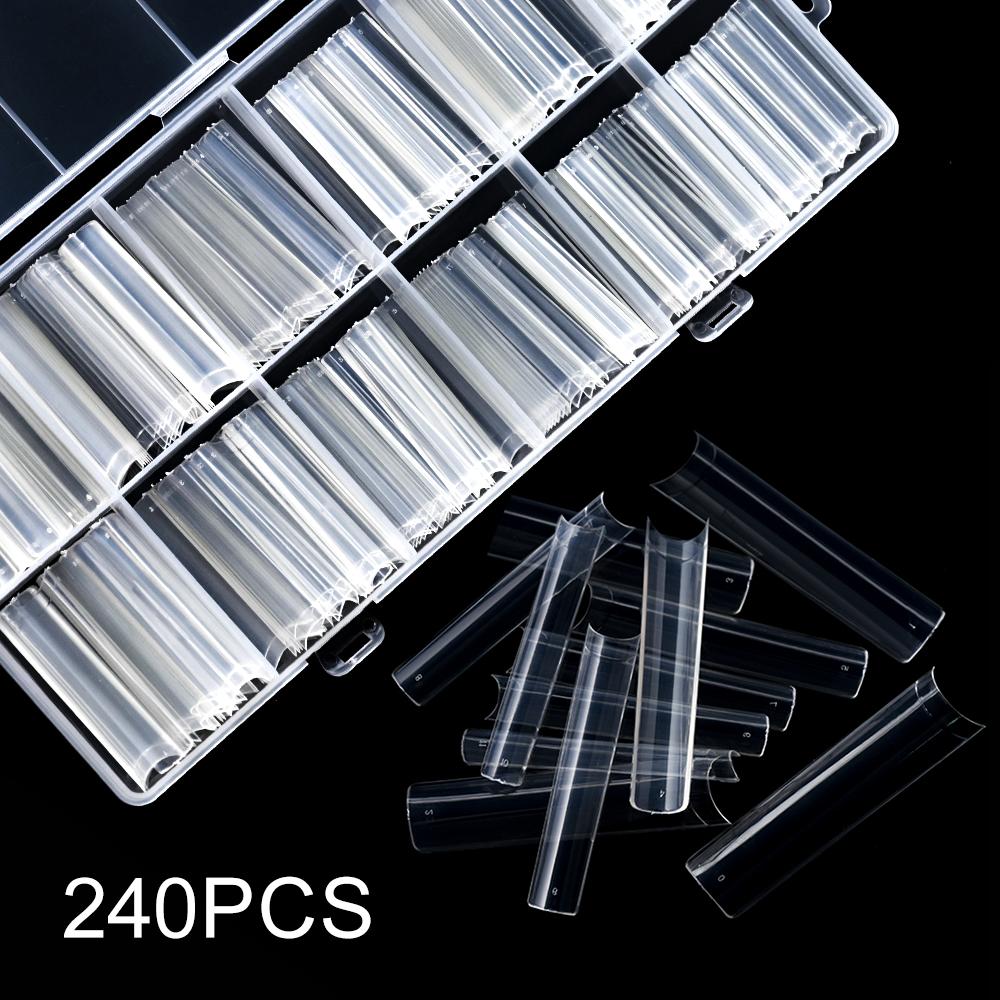 240pcs No C Curve Clear Clear Square Nail Tips 3XL Extra Long Half Cover Fake Nails 12 Sizes Professional Straight Square French