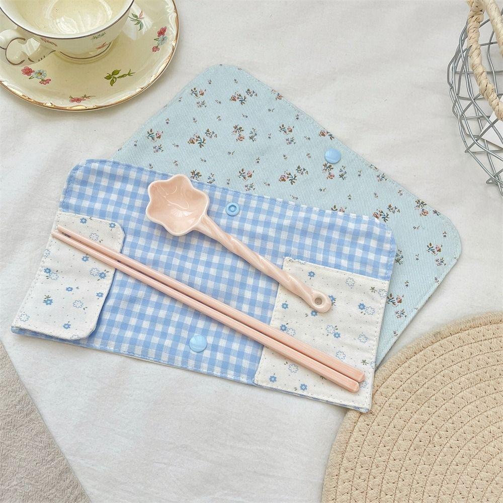 Snap Button Fixed Utensil Pouch Lightweight Tableware Storage Bag Forks Spoons Organizer Picnic