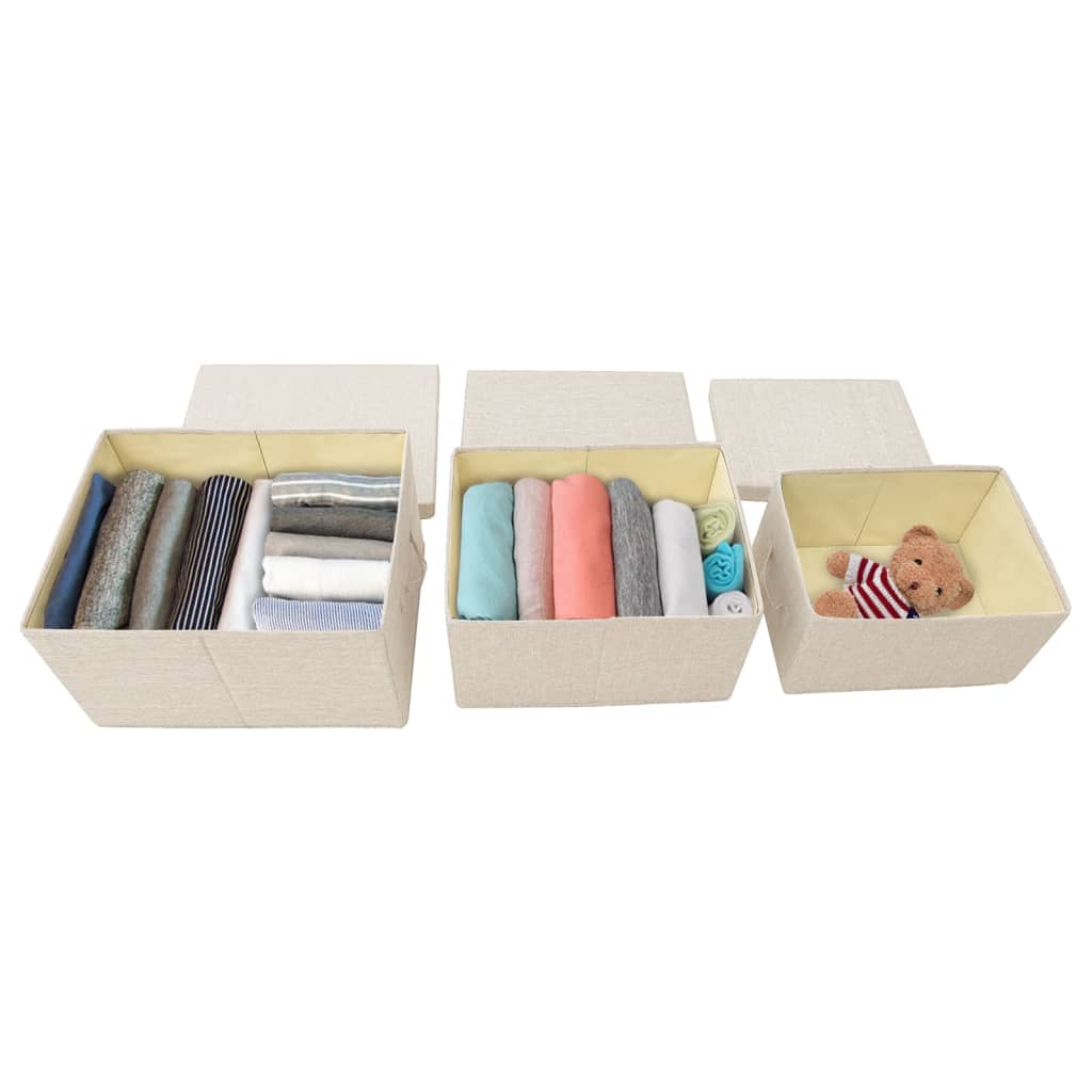 3 Piece Storage Box Set Stackable Fabric Boxes in Cream