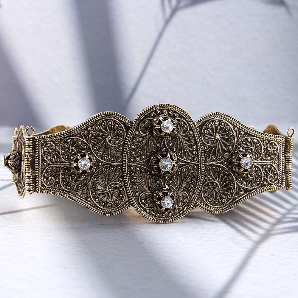 Винтажный славянский кавказский женский пояс для платья рельефный узор заклепки украшение металлический пояс на талию цепочка регулируемая длина