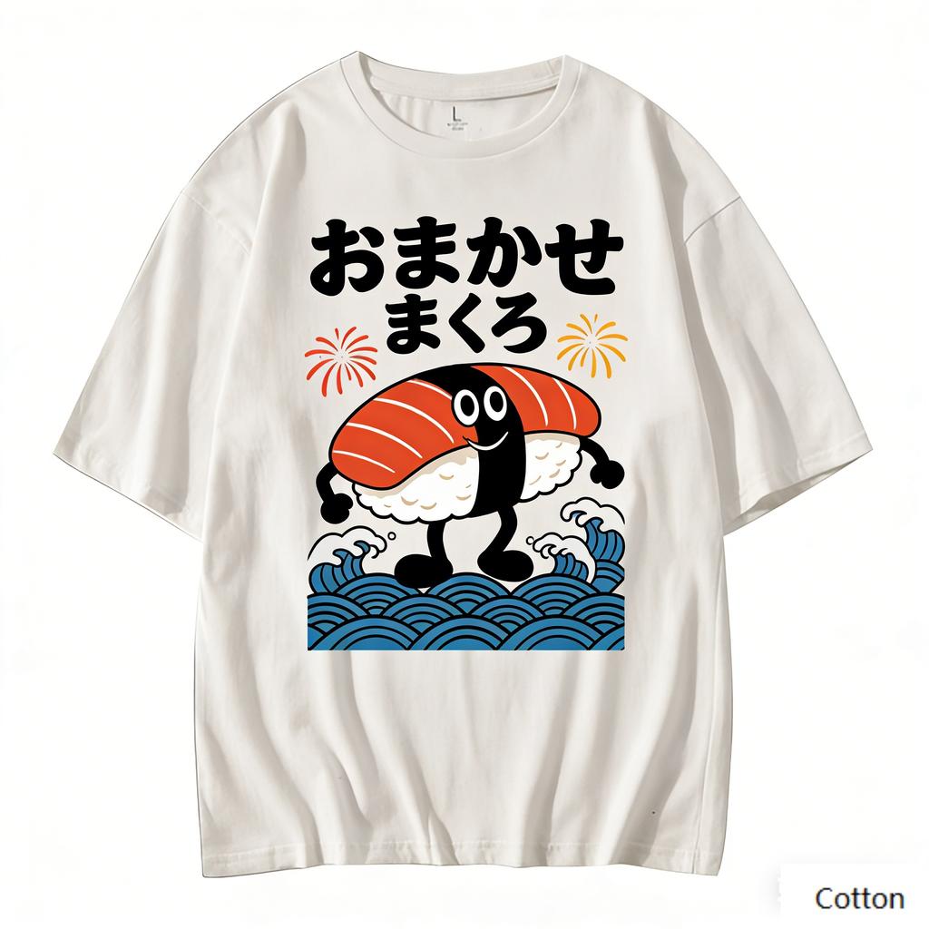 Cute Octopus on Takoyaki Balls Graphic TShirt Japanese Cloud Print Pure Cotton Tee Kawaii Streetwear Style Unisex Top