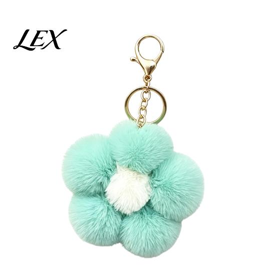 Women Bag Charm Plush Flower Keychain for Handbags, Five-petal Charm, Fluffy Backpack Hanging Accessory Soft
