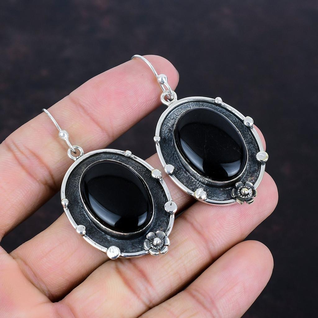 Серьги из черного оникса Серьги из натурального драгоценного камня Ювелирные изделия ручной работы Серьги из стерлингового серебра 925 пробы Изящные серьги Дизайнерские ювелирные изделия Подарки на годовщину