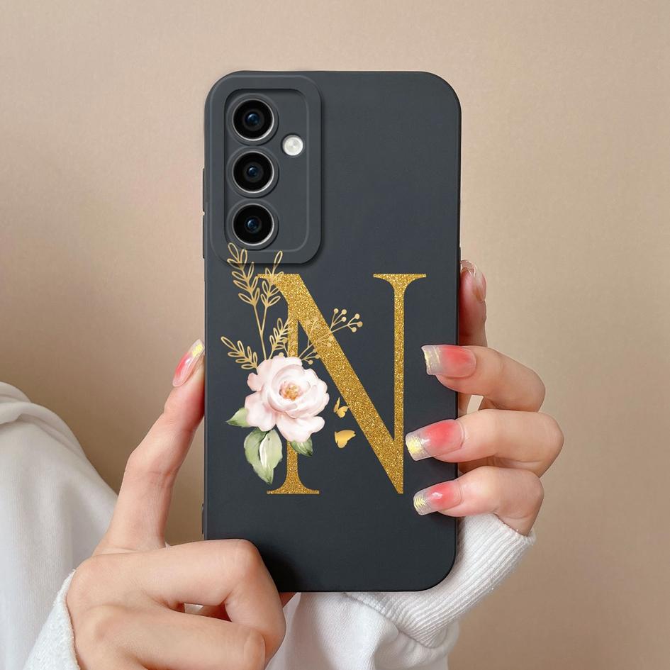 For Samsung Galaxy A35 F15 S24+ A15 S24 Ultra M15 A55 Back Cover Popular Flower Letters Cases Screen Protector Anti Drop Luxury Phone Bags For Samsung