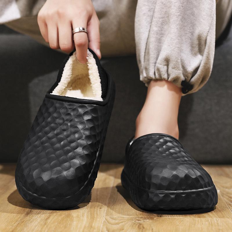 2024 Men Winter Velvet Man Slippers Warm Short Plush Slippers Non-slip Bedroom Slippers Home Couple Soft Shoes 36-45