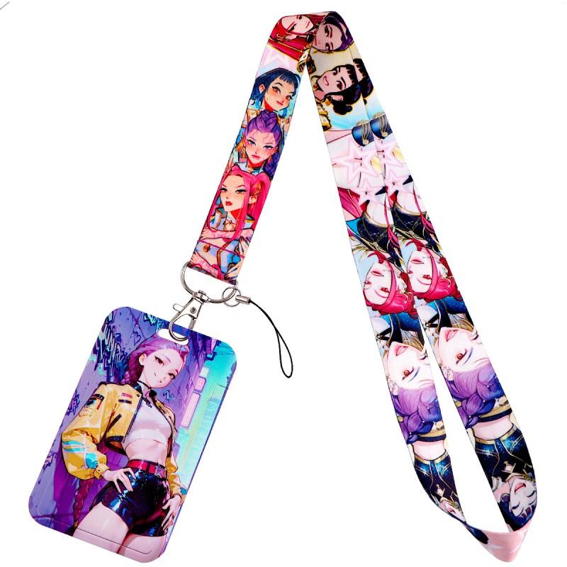 Fashion Hard Shell Card Cover Kpop Demon Hunter Cartoon  Student Stationery Hanging Rope Bus ID Card Holder