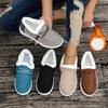 Женские однотонные мокасины с мехом, теплые парусиновые туфли с мягкой подошвой и плоским дном, зимняя меховая теплая и удобная обувь