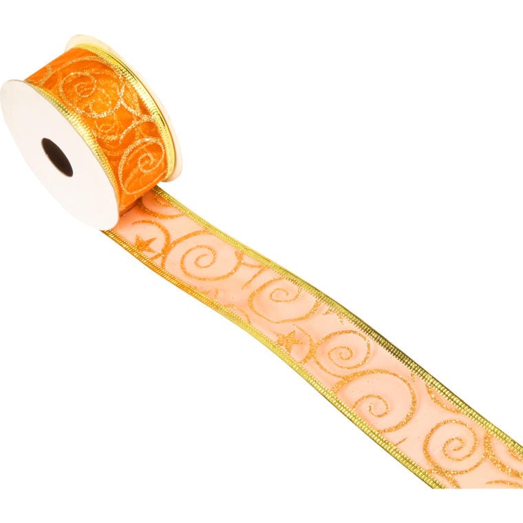 Gold-orange decorative ribbon 5 cm x 2.7 m