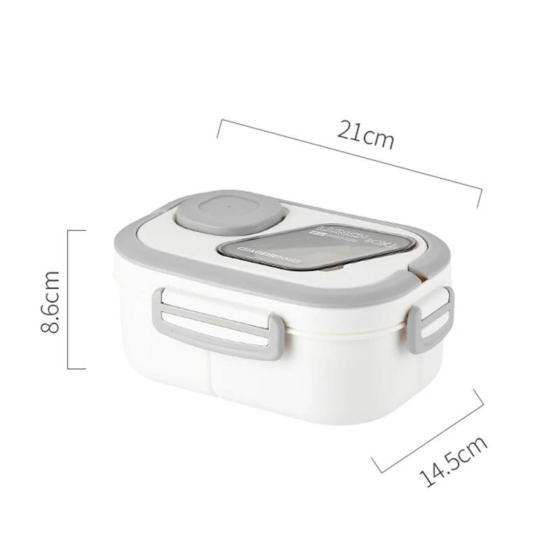 Портативный ланч-бокс с ручкой 1200 мл, двухслойный герметичный бенто-бокс для офисных работников, студентов, контейнеры для еды с микроволновым подогревом