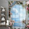 Занавеска для душа с розовыми цветами и видом на океан для балкона, декоративная занавеска для душа для ванной комнаты, водонепроницаемая занавеска для душа с крючками