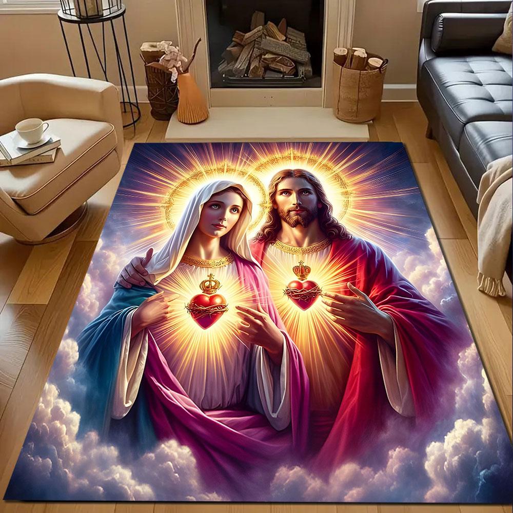 Sacred Hearts Radiant Art Patterned carpet, non slip mat suitable for living room and bedroom sofas
