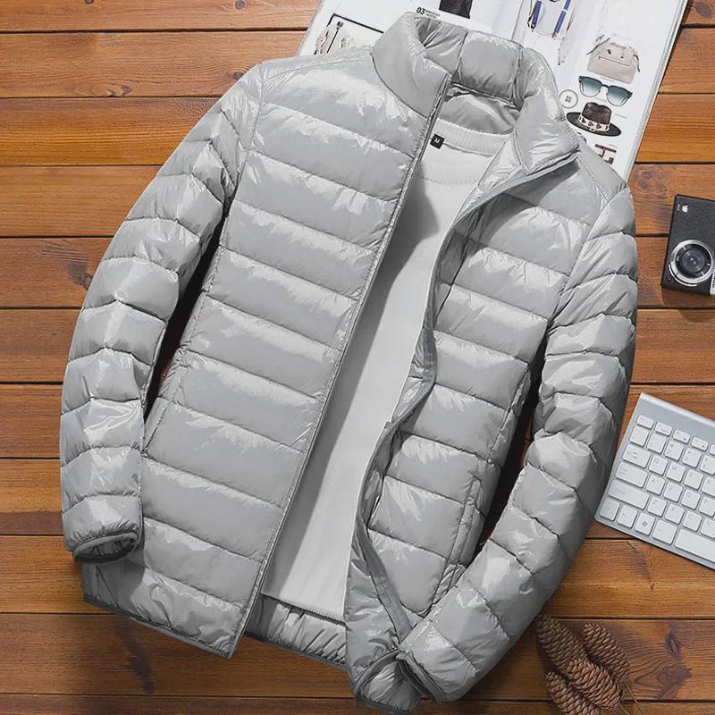 2023 Мужская облегающая легкая зимняя куртка из хлопкового пуха с воротником-стойкой