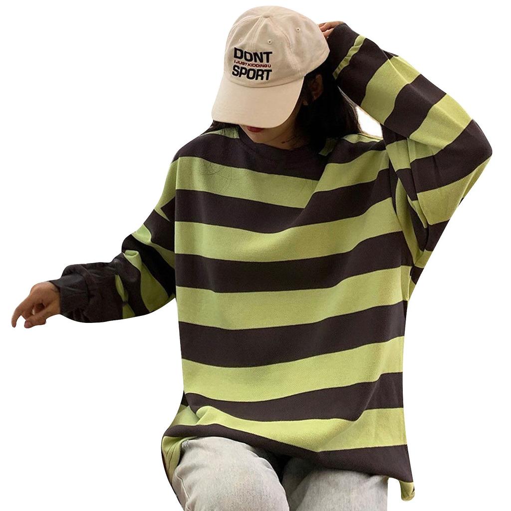 Женская полосатая толстовка, свободный пуловер с круглым вырезом