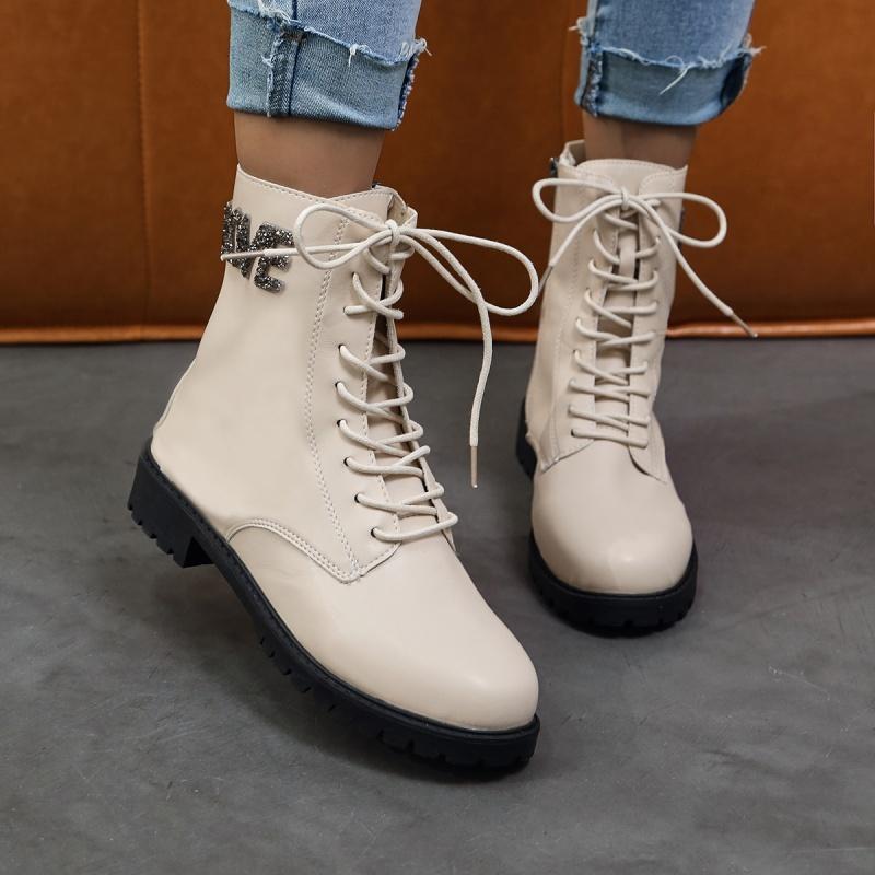 Botas Altas Mujer Новые осенние короткие однотонные модные женские ботинки с низким каблуком и боковой молнией