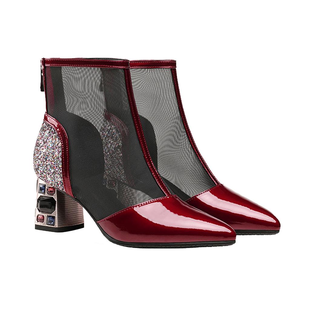 Сапоги Женская обувь Противоскользящие ботинки с острым носком на тонком каблуке и сеткой