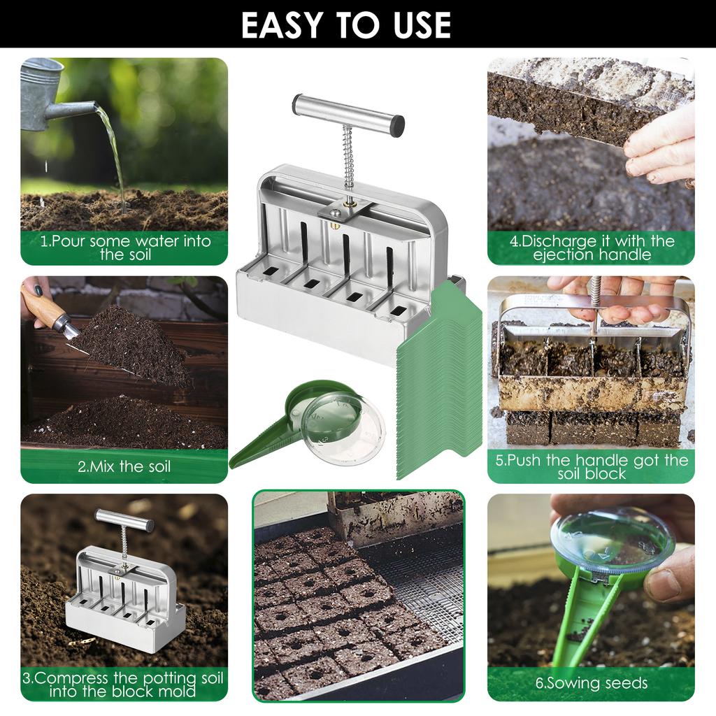 Устройство для блокировки почвы Устройство для создания блоков почвы 2 дюйма, 8-ячеечный набор инструментов для блокировки почвы с семенными штифтами 3 размеров