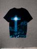 Vintage Men's 3D Printed Cross T-Shirt, Summer Short-Sleeve Top, Casual Streetwear, Oversized T-Shirt, Men's Blue Clothing, A Perfect Gift