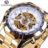 Forsining Top Watch Silver Stainless Steel Men's Mechanical Watch Waterproof Luminous Sports Skeleton Manual Watch 30M