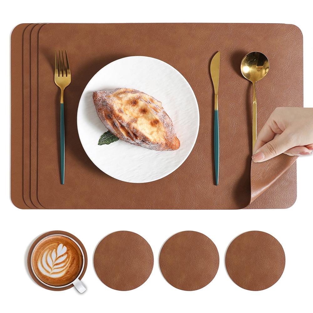 Nordic ins cowhide pattern leather PU mat two-color rectangular dining table mat high-end western food plate mat anti-scalding and heat insulation mat