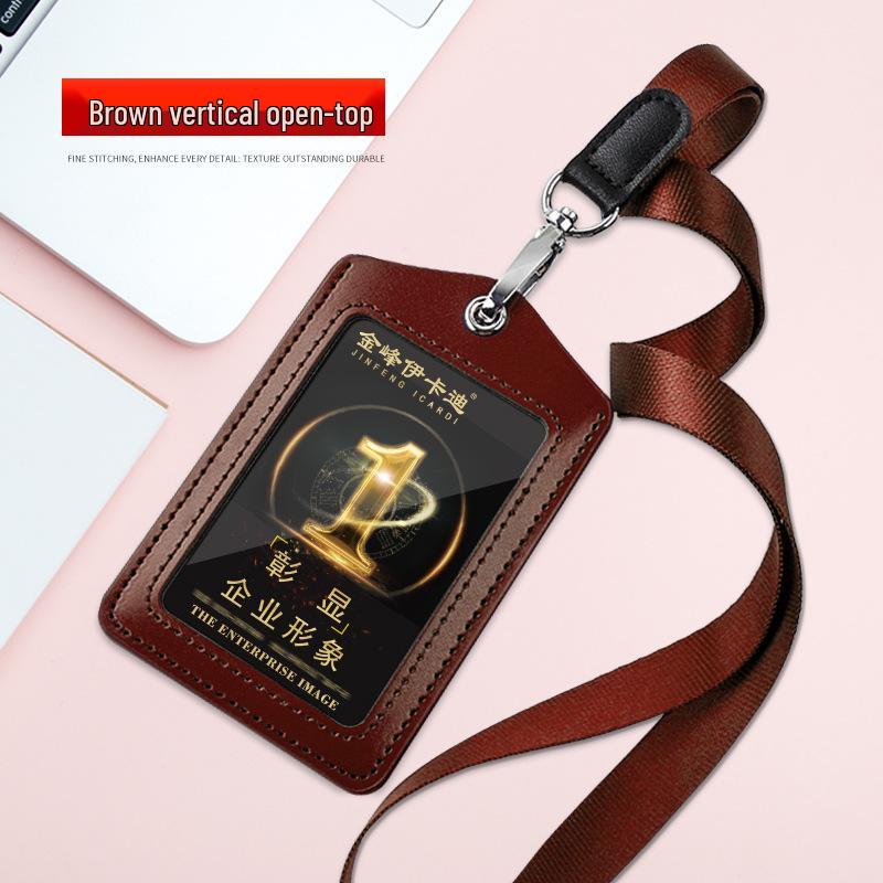 Genuine Leather ID Card & Badge Holder with Lanyard