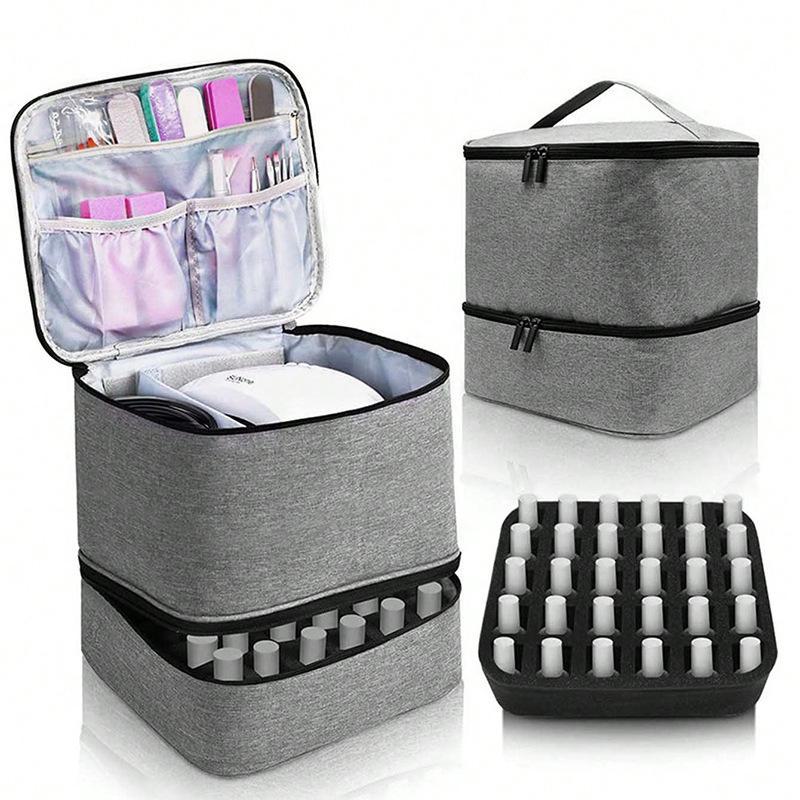 Dual-Layer Large-Capacity Cosmetic and Nail Polish Storage Bag