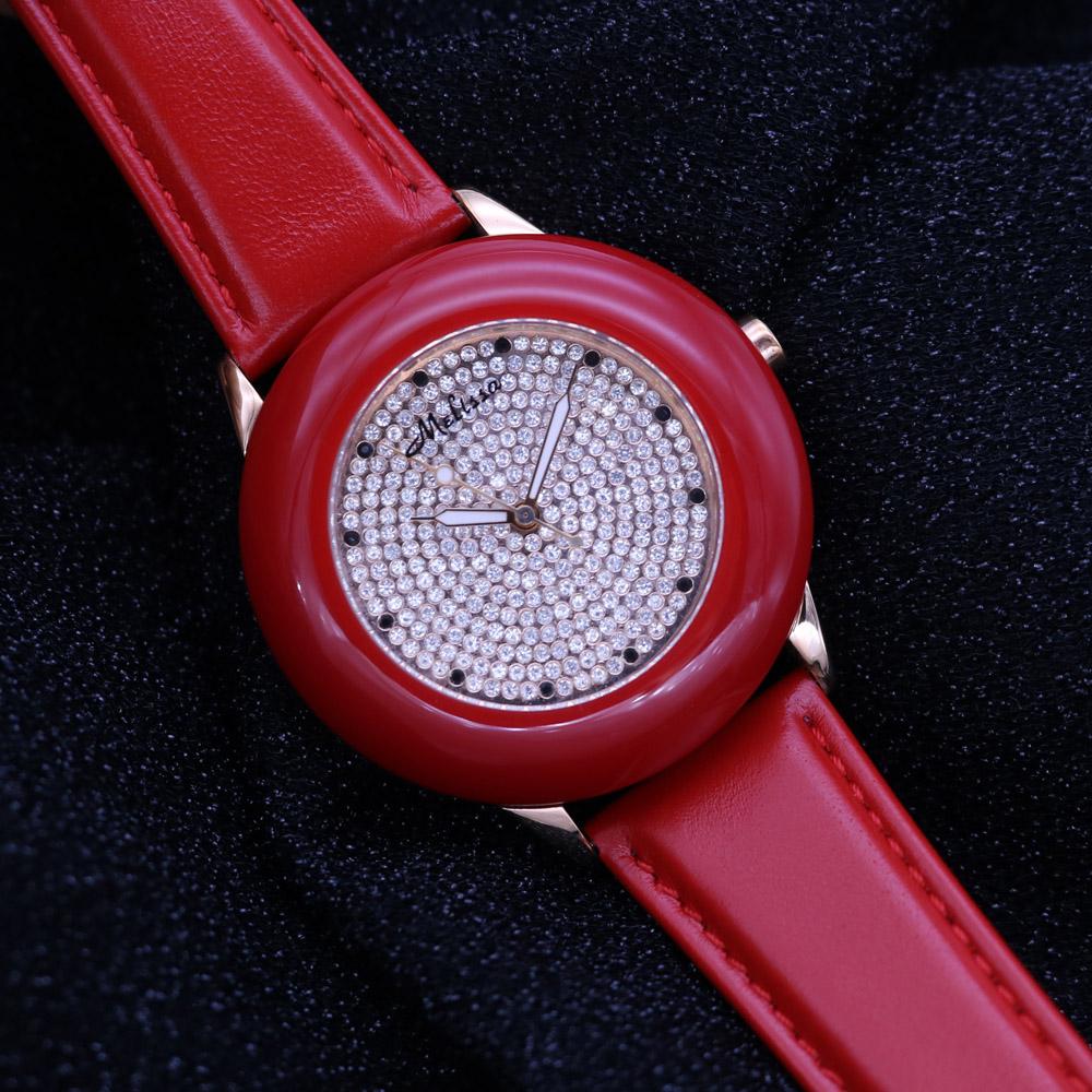 Luxury Unicorn Melissa Women's Watch Rhinestone Crystal Fashion Hour Real Leather Bracelet Clock Girl's Birthday Gift Box